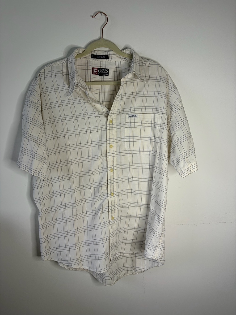 Vintage 90s Chaps Ralph Lauren Plaid Short Sleeve Shirt XL 100% Cotton 87260